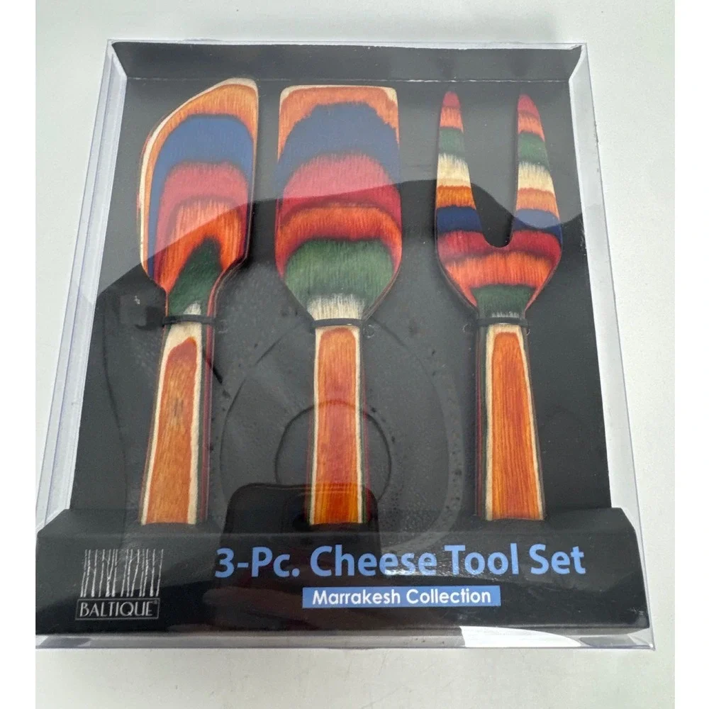 Baltique Marrakesh Collection 3-Pc Cheese Tool Set Colored Birch Wood 20-9509